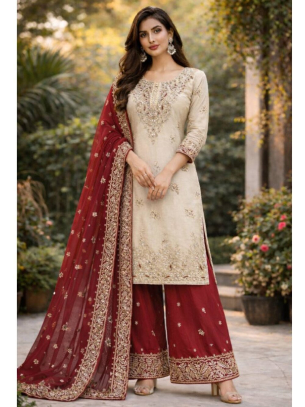 TENNECY Designer Women's Wedding Party Salwar Kameez Set Heavy Embroidery JC Sil